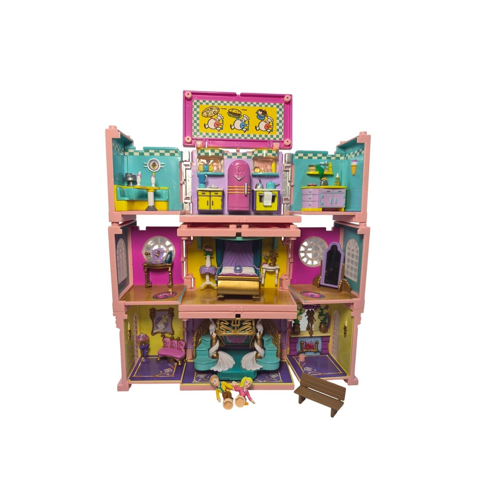Setx3 1999 Vtg Polly Pocket Deluxe Dream Builders Mansion Stairs Kitchen Bedroom